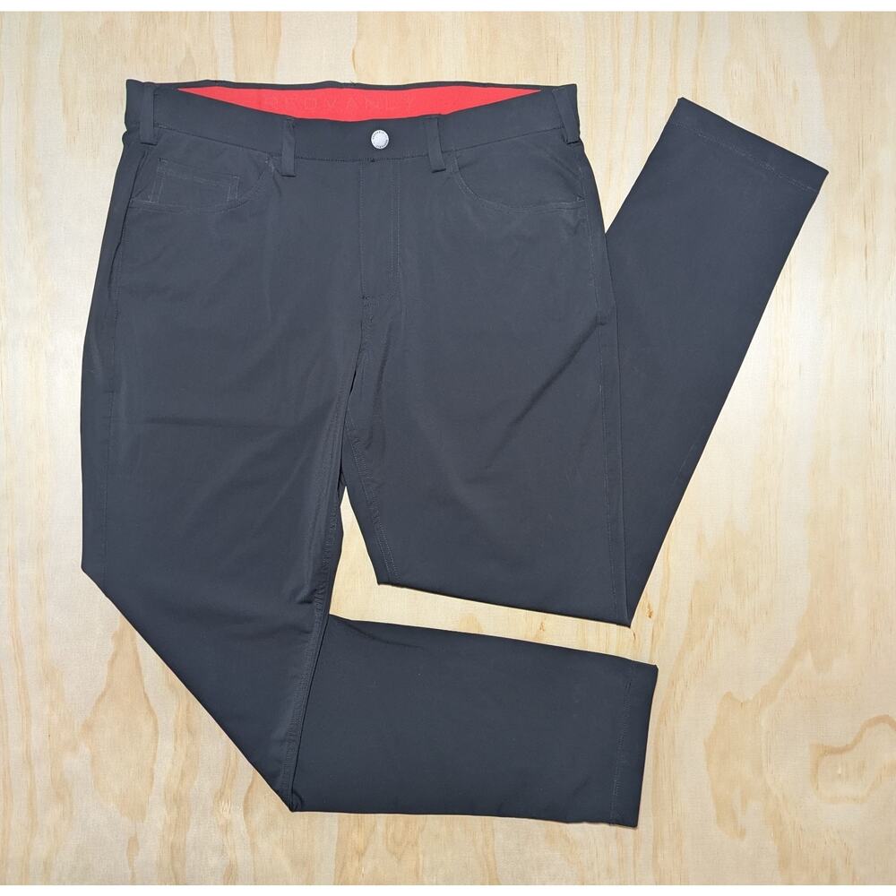 REDVANLY Men's Large Golf Pants Black Pull-On Extreme Stretch Faux Button